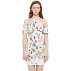 Bunch Of Flowers Shoulder Frill Bodycon Summer Dress by zappwaits