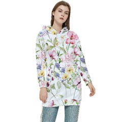 Bunch Of Flowers Women s Long Oversized Pullover Hoodie