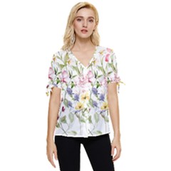 Bunch Of Flowers Bow Sleeve Button Up Top by zappwaits