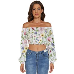 Bunch Of Flowers Long Sleeve Crinkled Weave Crop Top by zappwaits