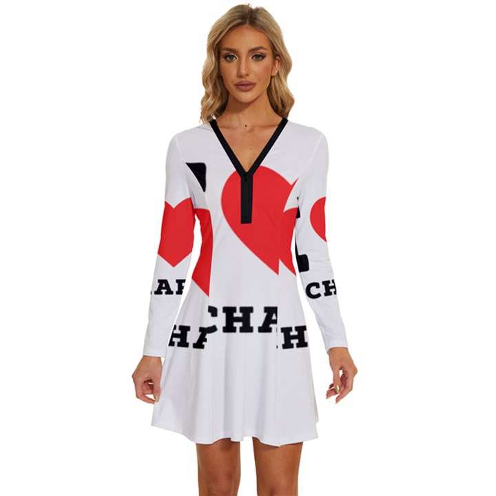 I love richard Long Sleeve Deep V Mini Dress 