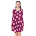 Pattern Pink Abstract Heart Love Long Sleeve V-neck Flare Dress View1