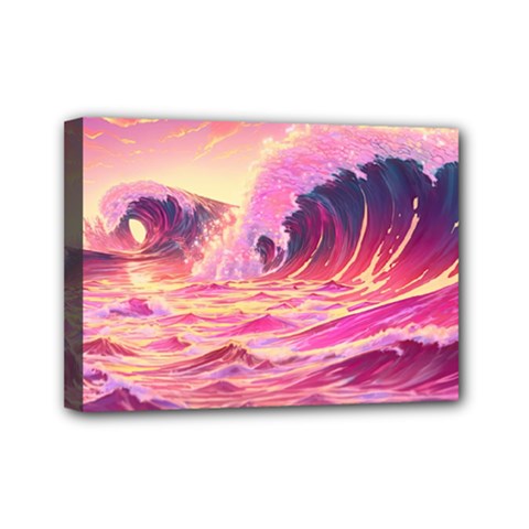 Wave Waves Ocean Sea Mini Canvas 7  X 5  (stretched) by Ravend