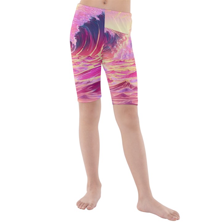 Wave Waves Ocean Sea Kids  Mid Length Swim Shorts