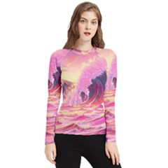 Wave Waves Ocean Sea Women s Long Sleeve Rash Guard by Ravend