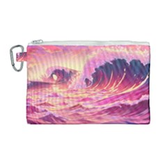 Wave Waves Ocean Sea Canvas Cosmetic Bag (large) by Ravend