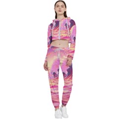 Wave Waves Ocean Sea Cropped Zip Up Lounge Set by Ravend