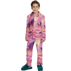 Wave Waves Ocean Sea Kids  Long Sleeve Velvet Pajamas Set by Ravend