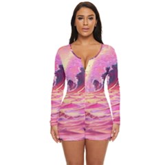 Wave Waves Ocean Sea Long Sleeve Boyleg Swimsuit by Ravend