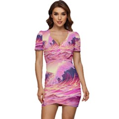 Wave Waves Ocean Sea Low Cut Cap Sleeve Mini Dress by Ravend