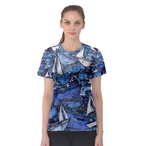 Boat Ship Background Pattern Women s Sport Mesh Tee by Ravend