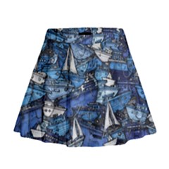 Boat Ship Background Pattern Mini Flare Skirt by Ravend