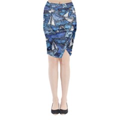 Boat Ship Background Pattern Midi Wrap Pencil Skirt by Ravend