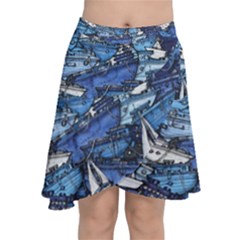 Boat Ship Background Pattern Chiffon Wrap Front Skirt by Ravend