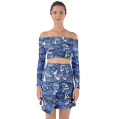 Boat Ship Background Pattern Off Shoulder Top With Skirt Set by Ravend