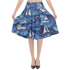 Boat Ship Background Pattern Flared Midi Skirt by Ravend