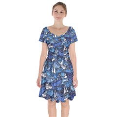 Boat Ship Background Pattern Short Sleeve Bardot Dress by Ravend