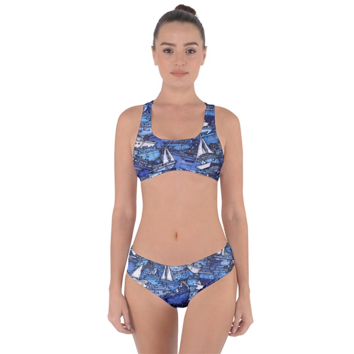 Boat Ship Background Pattern Criss Cross Bikini Set