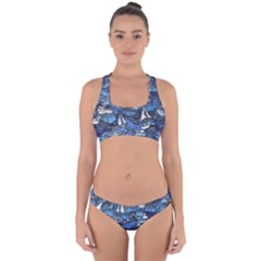 Boat Ship Background Pattern Cross Back Hipster Bikini Set by Ravend