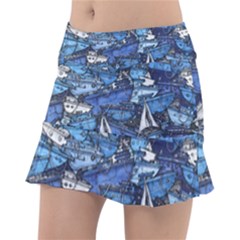 Boat Ship Background Pattern Classic Tennis Skirt by Ravend