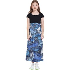 Boat Ship Background Pattern Kids  Flared Maxi Skirt by Ravend