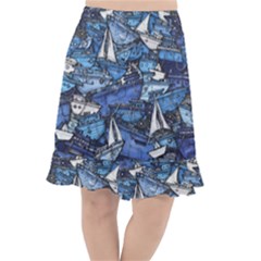 Boat Ship Background Pattern Fishtail Chiffon Skirt by Ravend