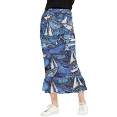 Boat Ship Background Pattern Maxi Fishtail Chiffon Skirt by Ravend