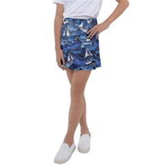 Boat Ship Background Pattern Kids  Tennis Skirt by Ravend