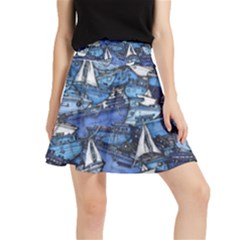 Boat Ship Background Pattern Waistband Skirt by Ravend