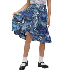 Boat Ship Background Pattern Kids  Ruffle Flared Wrap Midi Skirt by Ravend