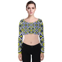 Tiles Panel Decorative Decoration Traditional Pattern Velvet Long Sleeve Crop Top