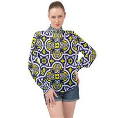 Tiles Panel Decorative Decoration Traditional Pattern High Neck Long Sleeve Chiffon Top by Ravend