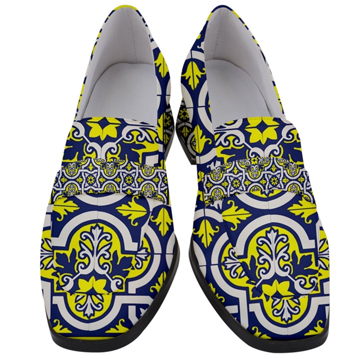 Tiles Panel Decorative Decoration Traditional Pattern Women s Chunky Heel Loafers