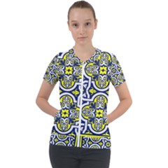 Tiles Panel Decorative Decoration Traditional Pattern Short Sleeve Zip Up Jacket by Ravend