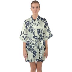 Flower Roses Rose Floral Flora Pattern Vintage Half Sleeve Satin Kimono  by Ravend