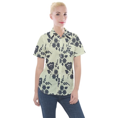 Flower Roses Rose Floral Flora Pattern Vintage Women s Short Sleeve Pocket Shirt by Ravend