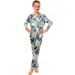 Flower Roses Rose Floral Flora Pattern Vintage Kid s Satin Long Sleeve Pajamas Set by Ravend