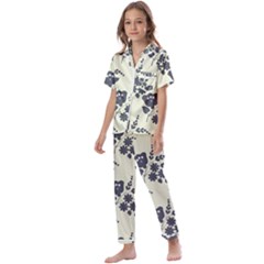 Flower Roses Rose Floral Flora Pattern Vintage Kids  Satin Short Sleeve Pajamas Set by Ravend