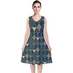 Background Non Seamless Pattern V-Neck Midi Sleeveless Dress 