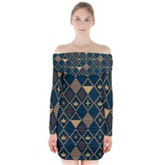 Background Non Seamless Pattern Long Sleeve Off Shoulder Dress