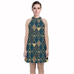 Background Non Seamless Pattern Velvet Halter Neckline Dress 