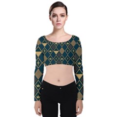 Background Non Seamless Pattern Velvet Long Sleeve Crop Top