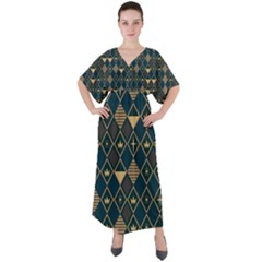 Background Non Seamless Pattern V-Neck Boho Style Maxi Dress