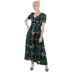 Background Non Seamless Pattern Button Up Short Sleeve Maxi Dress