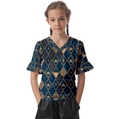 Background Non Seamless Pattern Kids  V-Neck Horn Sleeve Blouse