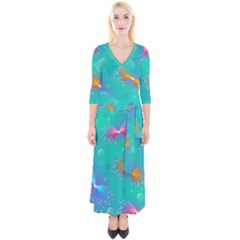 Non Seamless Pattern Blues Bright Quarter Sleeve Wrap Maxi Dress by Ravend