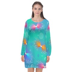 Non Seamless Pattern Blues Bright Long Sleeve Chiffon Shift Dress  by Ravend