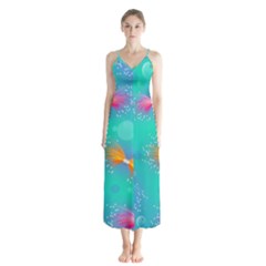 Non Seamless Pattern Blues Bright Button Up Chiffon Maxi Dress by Ravend