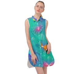 Non Seamless Pattern Blues Bright Sleeveless Shirt Dress by Ravend