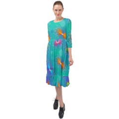 Non Seamless Pattern Blues Bright Ruffle End Midi Chiffon Dress by Ravend